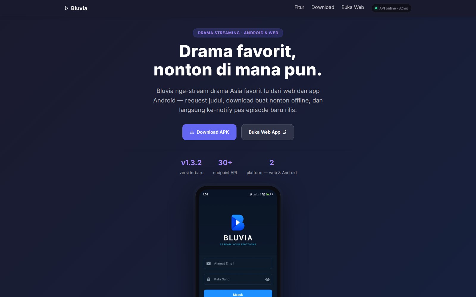Bluvia — drama streaming platform, production homepage