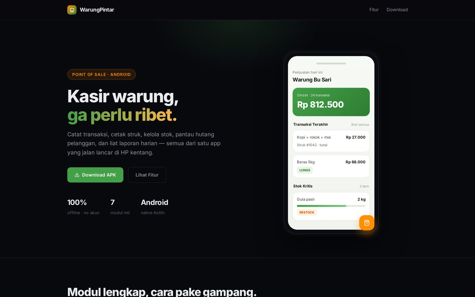 WarungPintar — warung point-of-sale, live landing page